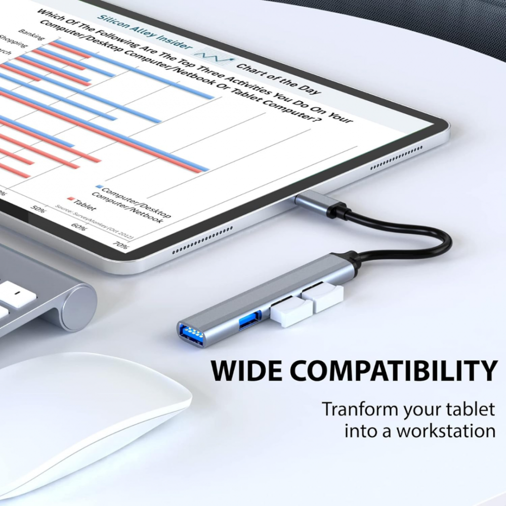 Hub USB-C 4 porturi (3x USB 2.0, 1x USB-C), argintiu [3]
