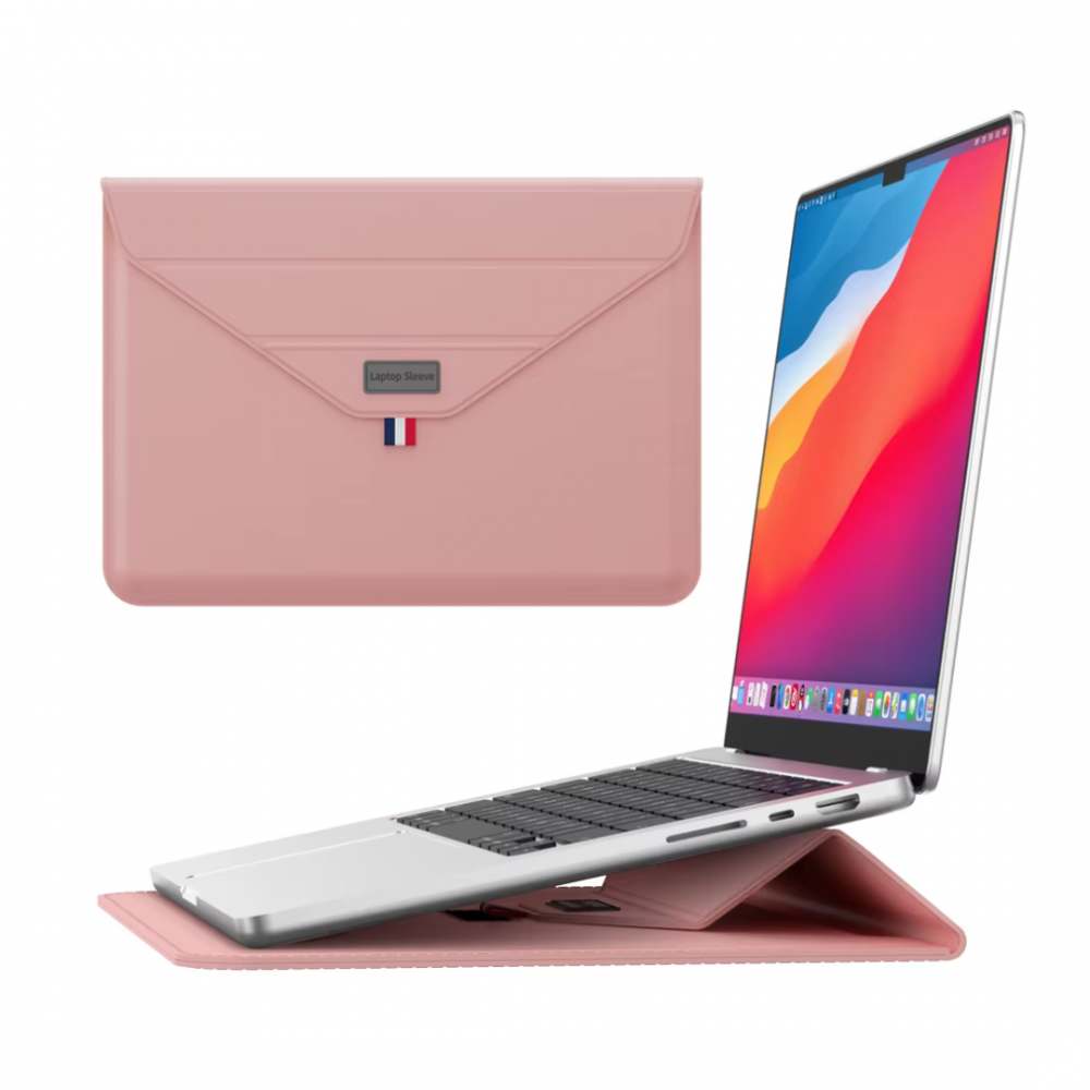 Husa Ultra-Subtire pentru Laptop 13/14 inch din Piele ecologica, cu Stand Laptop, Roz [1]