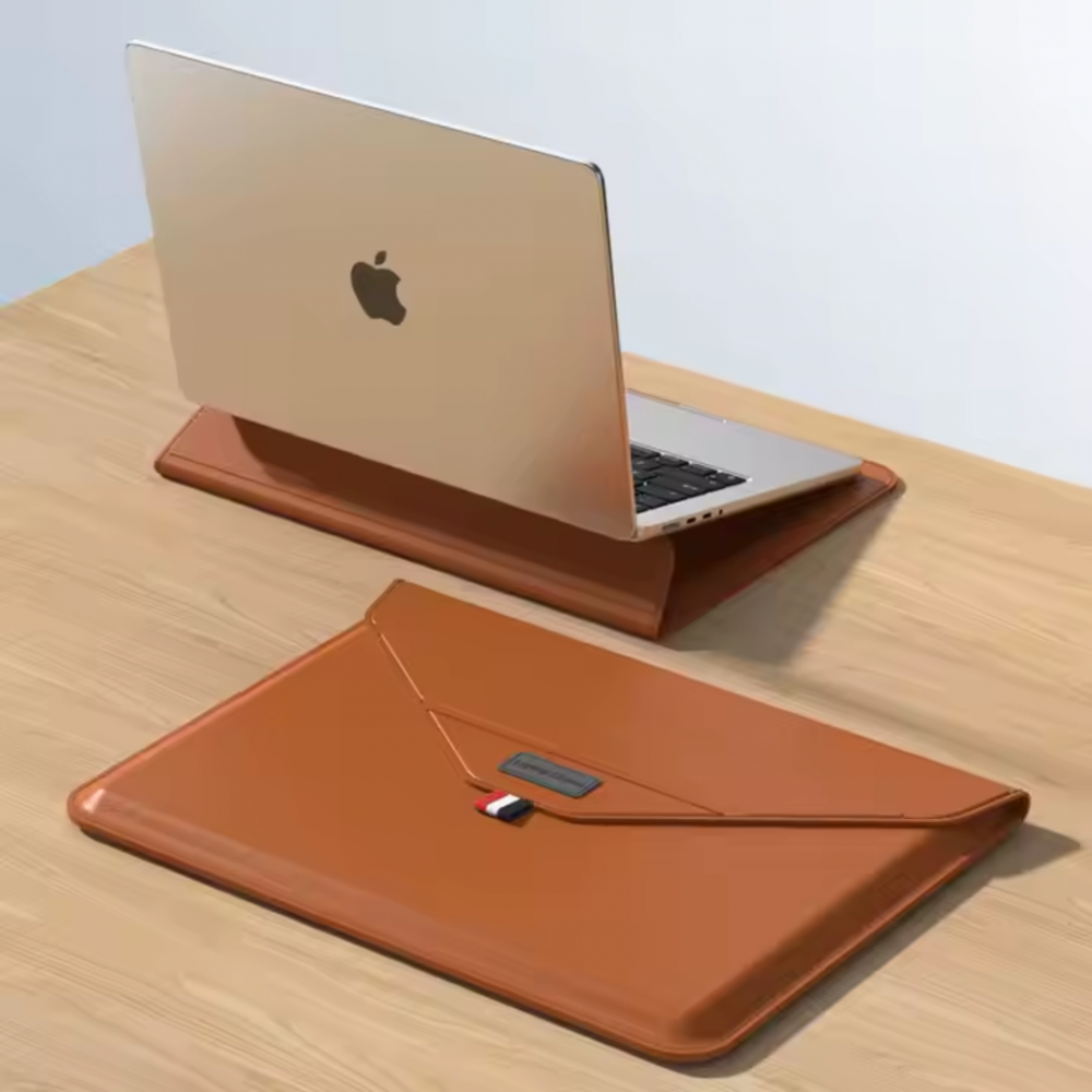 Husa Ultra-Subtire pentru Laptop 13/14 inch din Piele ecologica, cu Stand Laptop, Albastru [2]