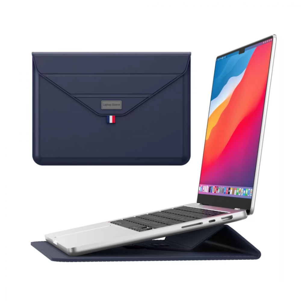 Husa Ultra-Subtire pentru Laptop 13/14 inch din Piele ecologica, cu Stand Laptop, Albastru [1]