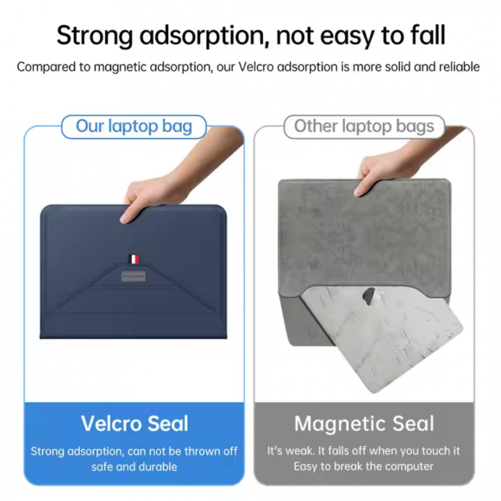 Husa Ultra-Subtire pentru Laptop 13/14 inch din Piele ecologica, cu Stand Laptop, Albastru [6]