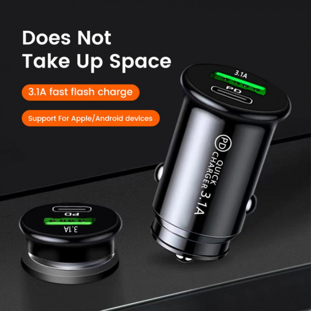 Încărcător auto 18W cu port USB și USB-C, negru [7]