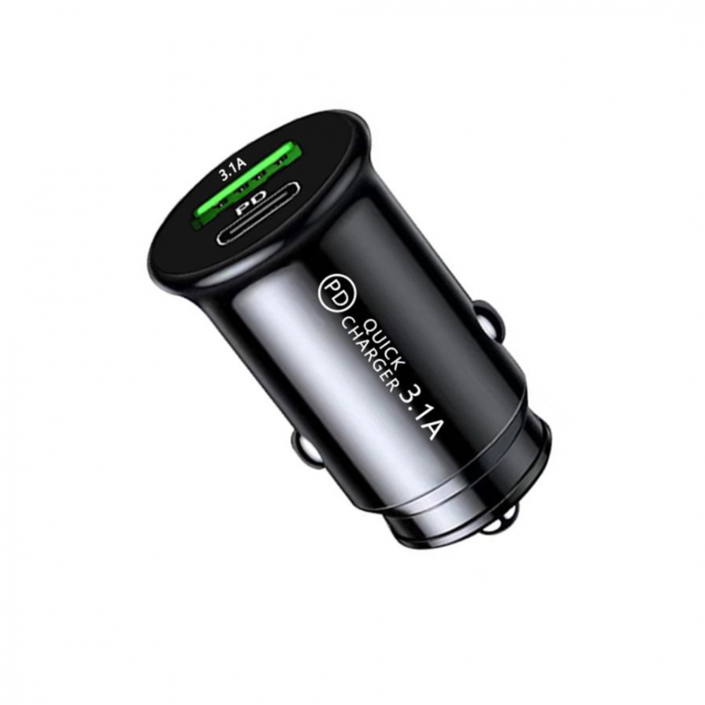 Încărcător auto 18W cu port USB și USB-C, negru [1]