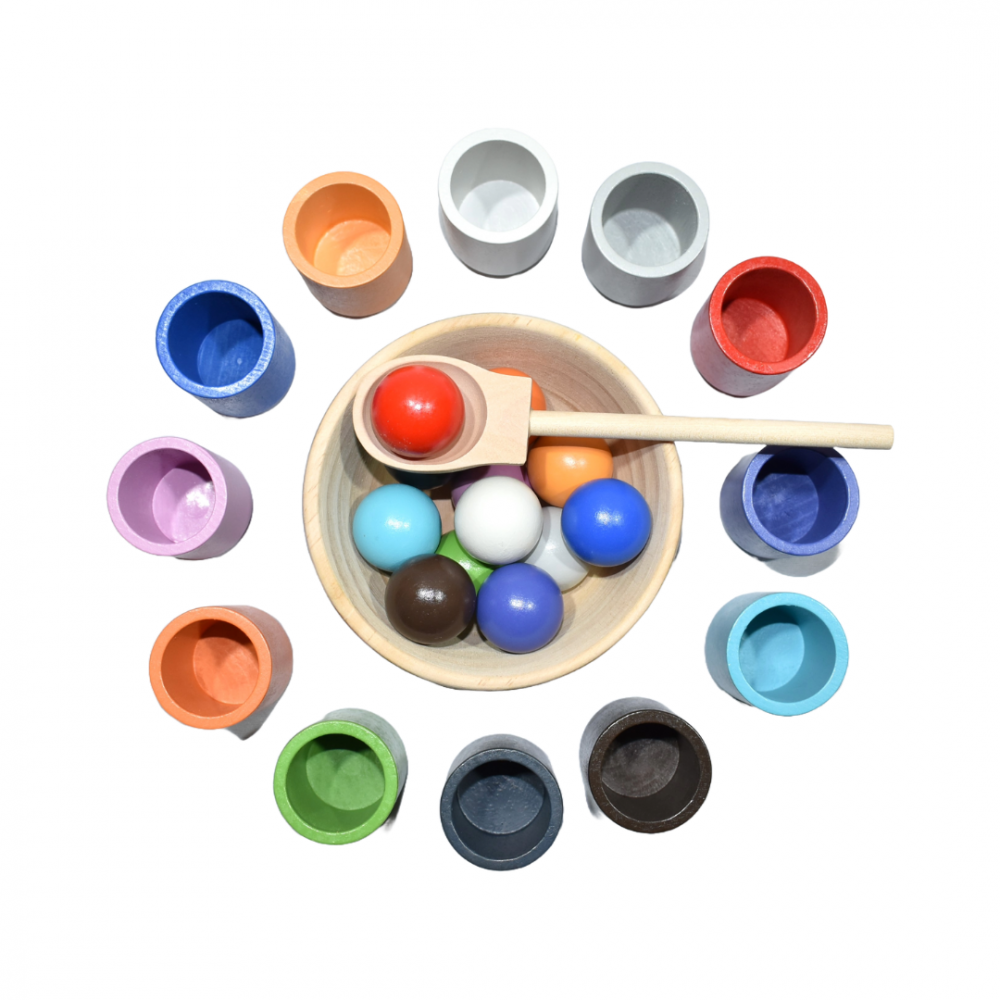 Jucărie din lemn tip Montessori, cu 12 cupe și bile [1]