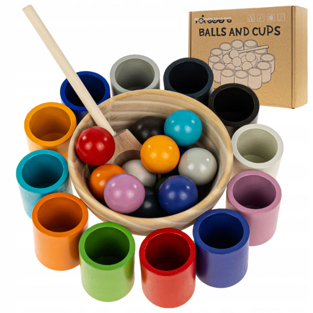 Jucărie din lemn tip Montessori, cu 12 cupe și bile [2]