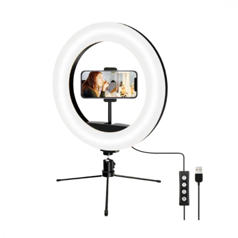 Lampă circulară profesională cu trepied, reglaj intensitate și conectare USB [1]