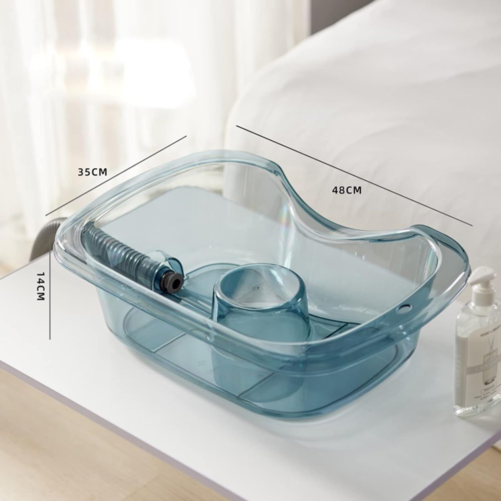 Lavoar portabil pentru spalat parul, cu furtun de drenaj si suport cervical, 48 x 35 x 14 cm, albastru transparent [5]