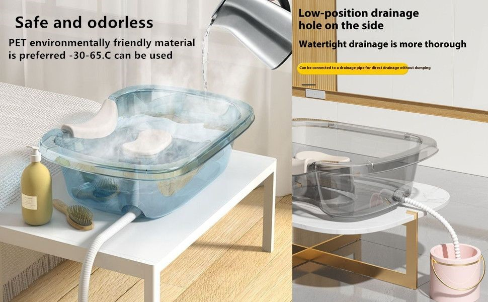 Lavoar portabil pentru spalat parul, cu furtun de drenaj si suport cervical, 48 x 35 x 14 cm, albastru transparent [6]