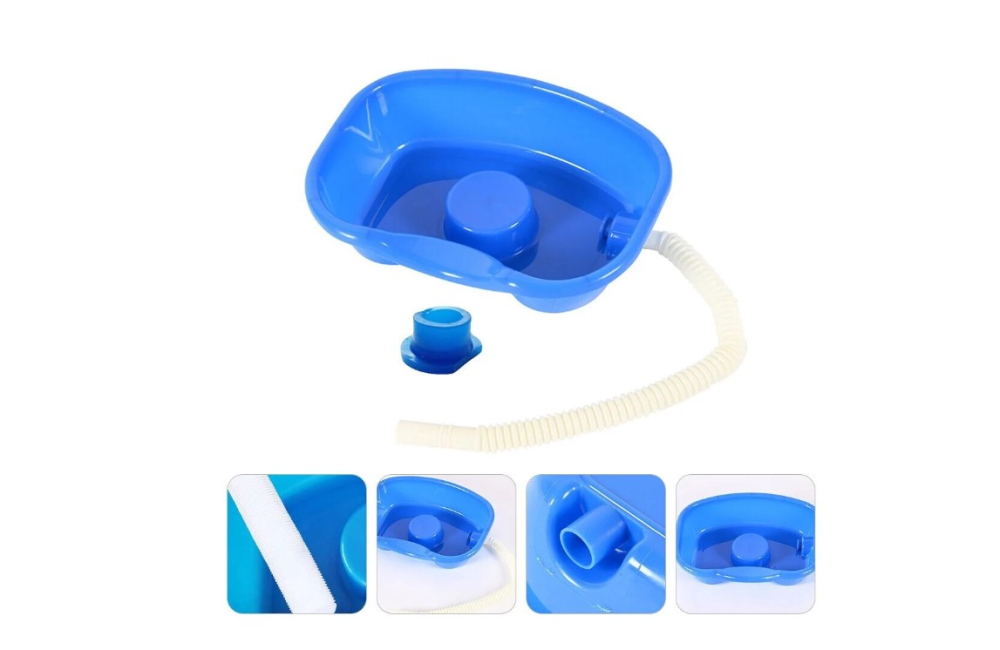 Lighean forma ergonomica pentru spalarea parului, plastic, albastru, 46x35x12cm cu furtun de evacuare, ideal pentru persoanele cu mobilitate redusa [2]