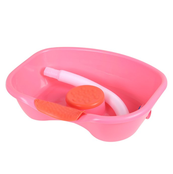 Lighean forma ergonomica pentru spalarea parului, plastic, roz, 46x35x12cm cu furtun de evacuare, ideal pentru persoanele cu mobilitate redusa [1]