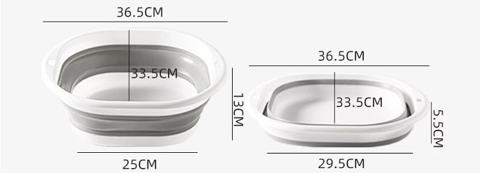 Lighean Pliabil, Multifunctional, Anti-alunecare, Poate fi atarnat, Design gauri de agatat, Mic si portabil, Usor de curatat, Pentru Baie, bucatarie, voiaj, PP, TPE, marime L, Alb/Gri, 37 x 13 cm [2]