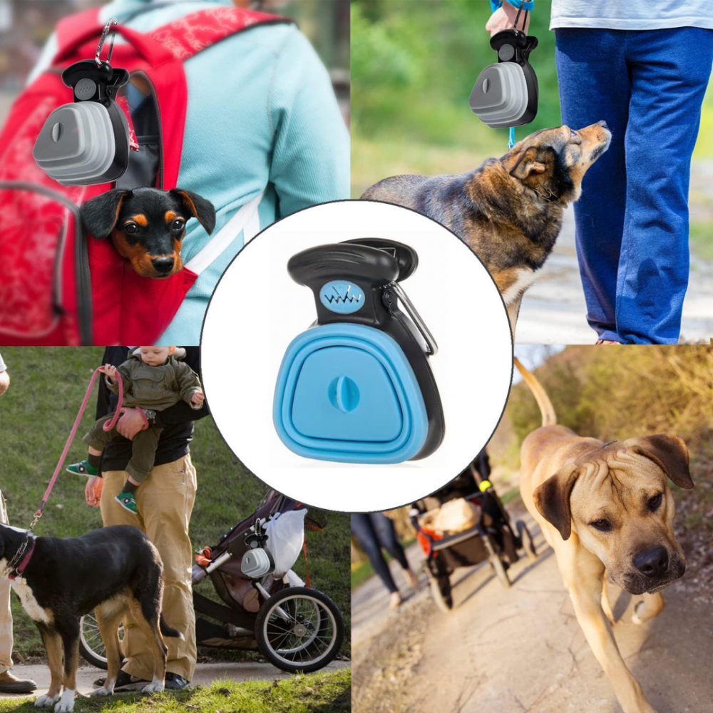 Lopățică tip clește pentru adunat excremente, cu pungi de unică folosință, atașabilă la lesă sau zgardă, albastru/negru [4]