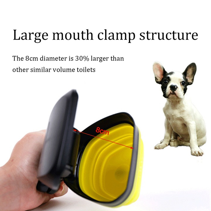 Lopățică tip clește pentru adunat excremente, cu pungi de unică folosință, atașabilă la lesă sau zgardă, galben/negru [3]