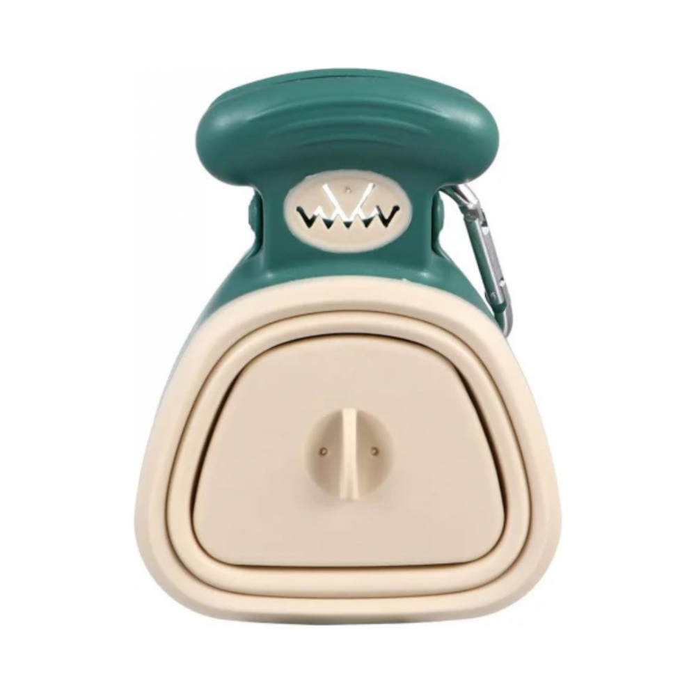 Lopățică tip clește pentru adunat excremente, cu pungi de unică folosință, atașabilă la lesă sau zgardă, verde/bej [1]