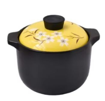 Oala din material ceramic cu capac, rezistenta la temperaturi inalte, capacitate 4 5L, Culoare Negru, Galben [1]