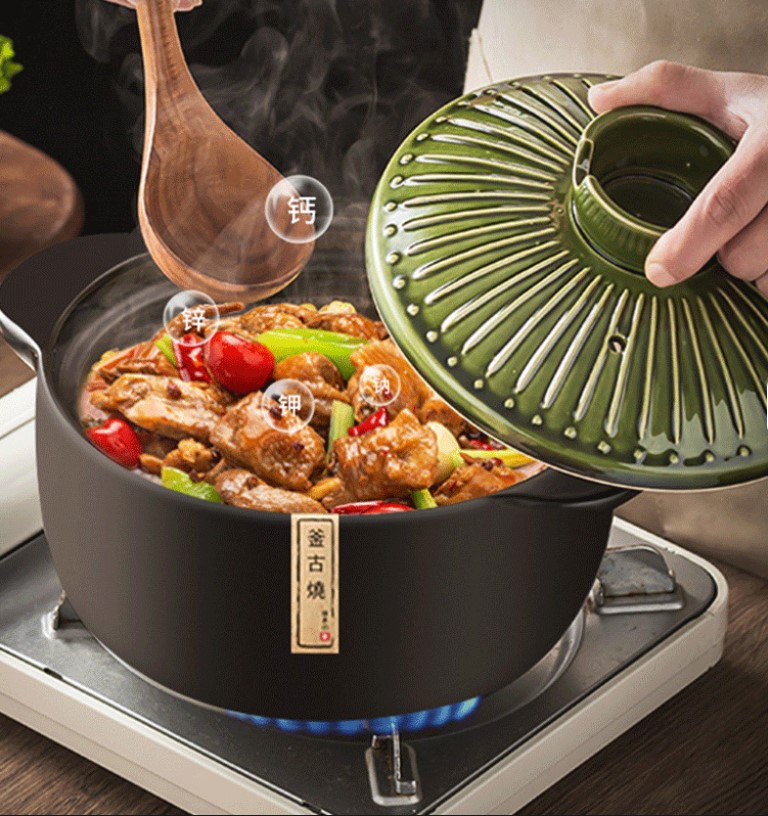 Oala din material ceramic cu capac, rezistenta la temperaturi inalte, capacitate 4.5L Culoare Negru, Verde [5]