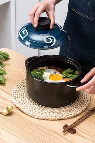 Oala din material ceramic cu capac, rezistenta la temperaturi inalte, capacitate 4 5L, CuloareNegruAlbastru [4]