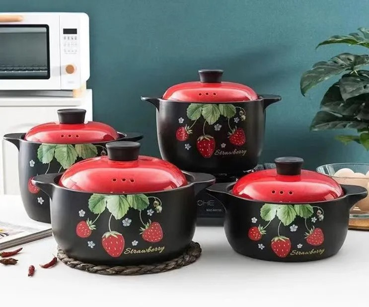 Oala din material ceramic cu capac, rezistenta la temperaturi inalte, capacitate 4 5L inalta, Culoare Negru, Rosu [3]