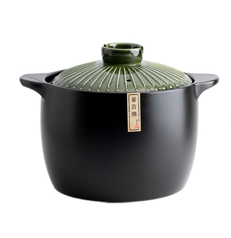 Oala din material ceramic cu capac, rezistenta la temperaturi inalte, capacitate 4.5L inalta, Culoare Negru, Verde [1]