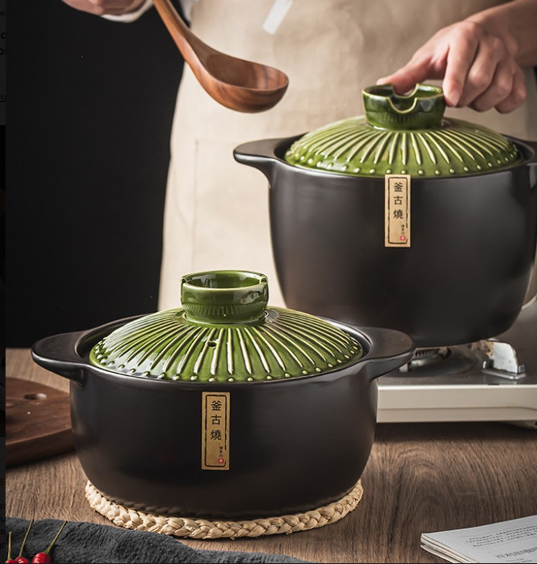 Oala din material ceramic cu capac, rezistenta la temperaturi inalte, capacitate 5.5L, Culoare Negru, Verde [5]