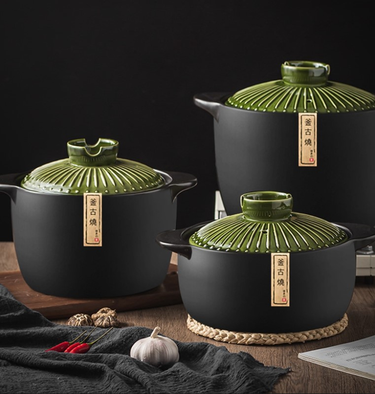 Oala din material ceramic cu capac, rezistenta la temperaturi inalte, capacitate 5.5L, Culoare Negru, Verde [2]