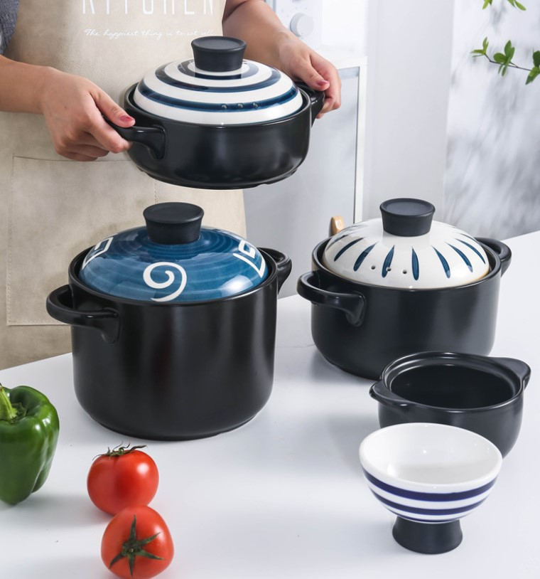 Oala din material ceramic cu capac, rezistenta la temperaturi inalte, capacitate 5.5L, Culoare NegruAlbastru [3]