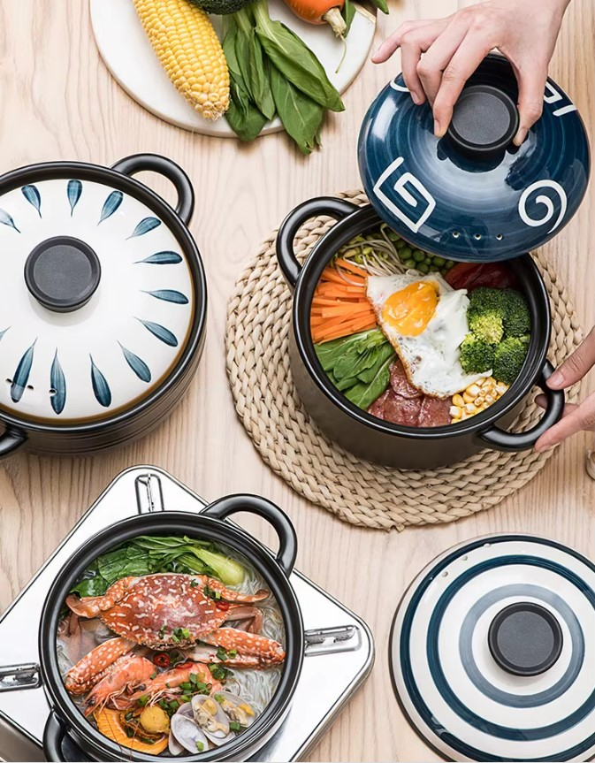 Oala din material ceramic cu capac, rezistenta la temperaturi inalte, capacitate 5.5L, Culoare NegruAlbastru [5]