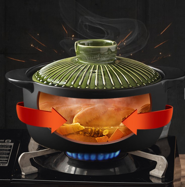 Oala din material ceramic cu capac, rezistenta la temperaturi inalte, capacitate 6.5L, Culoare Negru, Verde [2]