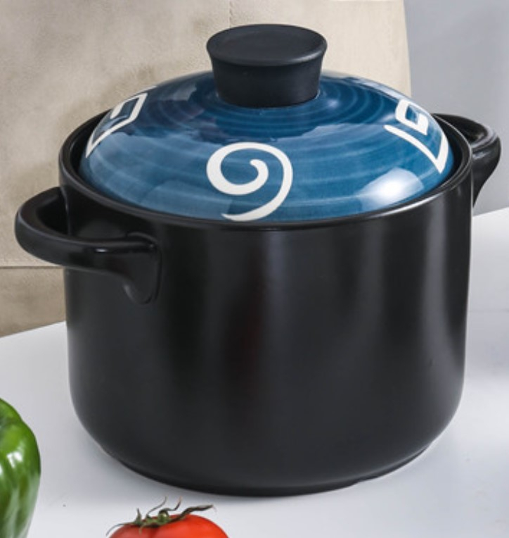 Oala din material ceramic cu capac, rezistenta la temperaturi inalte, capacitate 6.5L, Culoare NegruAlbastru [1]