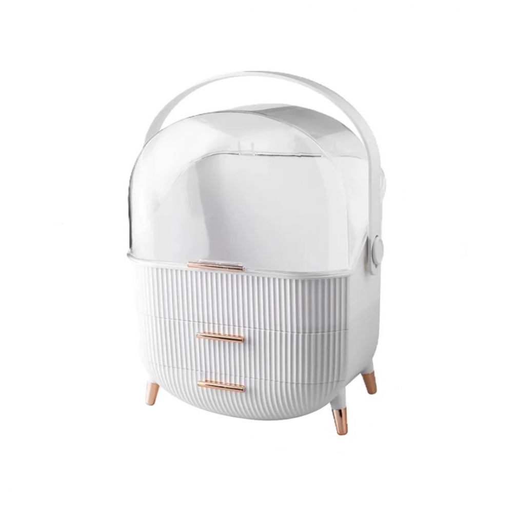 Organizator cosmetice, 3 sertare și capac transparent, Alb [1]