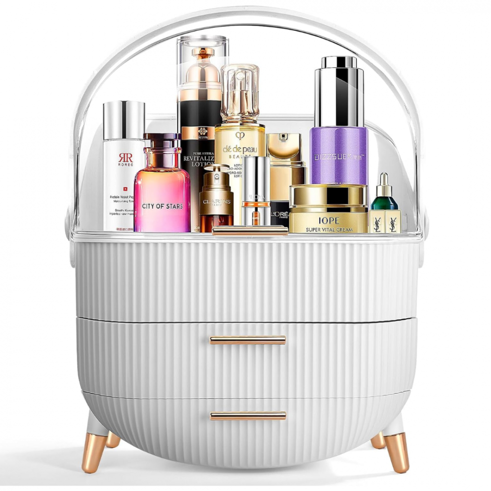 Organizator cosmetice, 3 sertare și capac transparent, Alb [2]