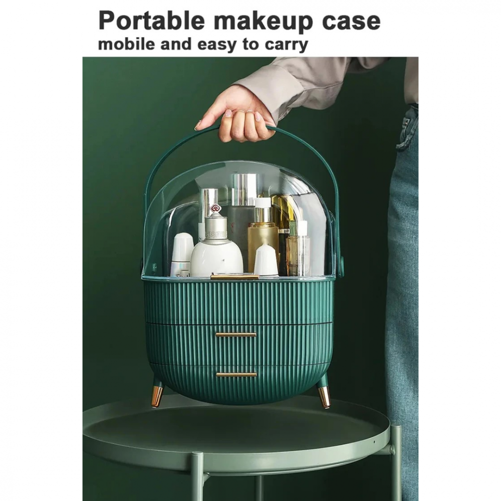 Organizator cosmetice, 3 sertare și capac transparent, Verde [4]