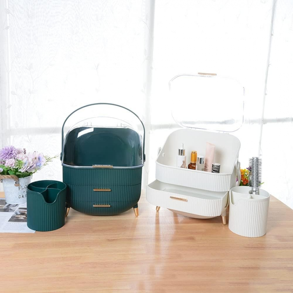 Organizator cosmetice, 3 sertare și capac transparent, Verde [7]