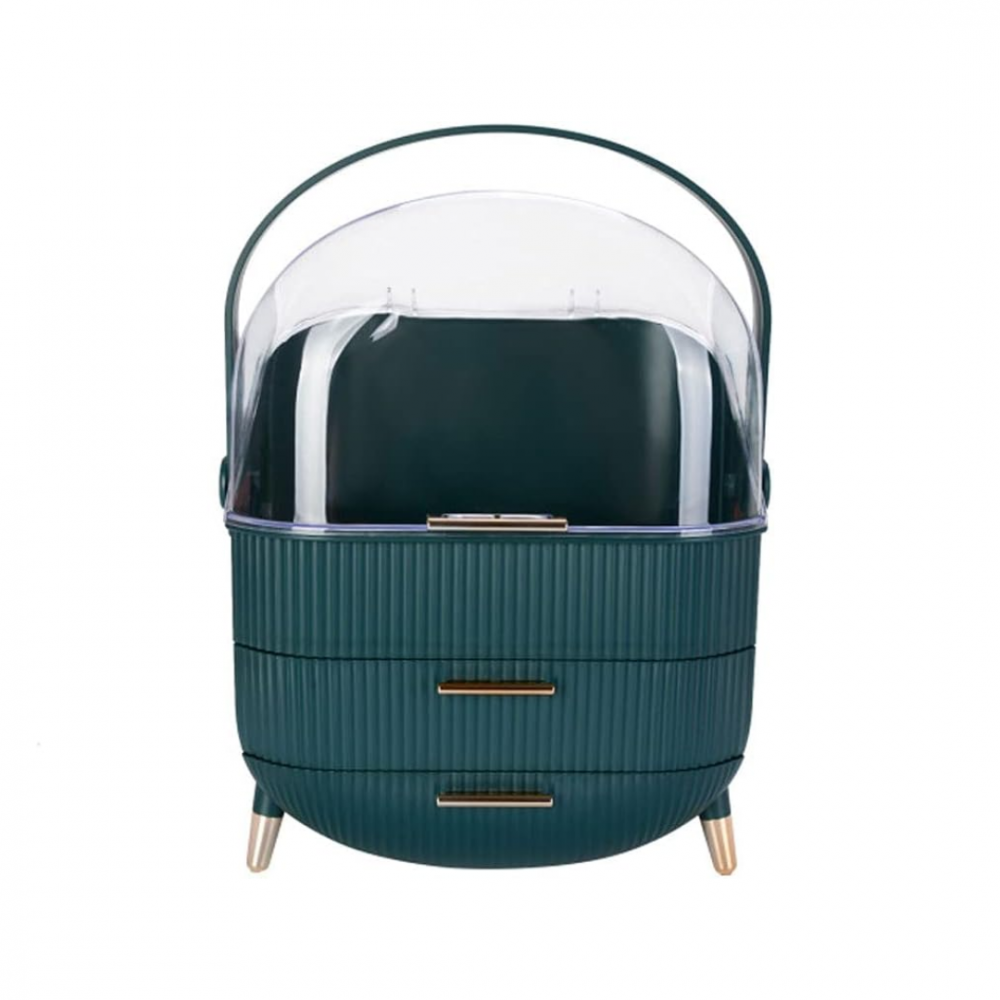 Organizator cosmetice, 3 sertare și capac transparent, Verde [1]