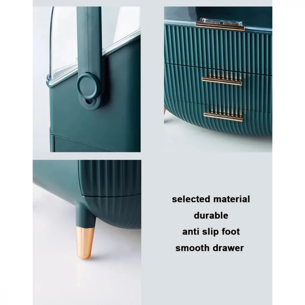 Organizator cosmetice, 3 sertare și capac transparent, Verde [2]