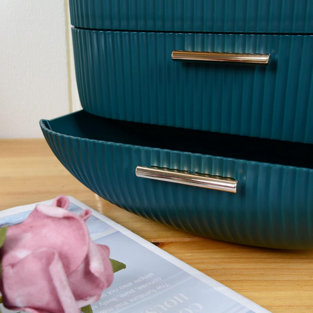 Organizator cosmetice, 3 sertare și capac transparent, Verde [8]