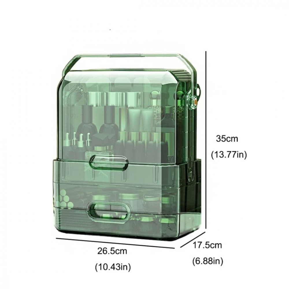 Organizator cosmetice luxury, cu mâner, Verde Transparent [2]