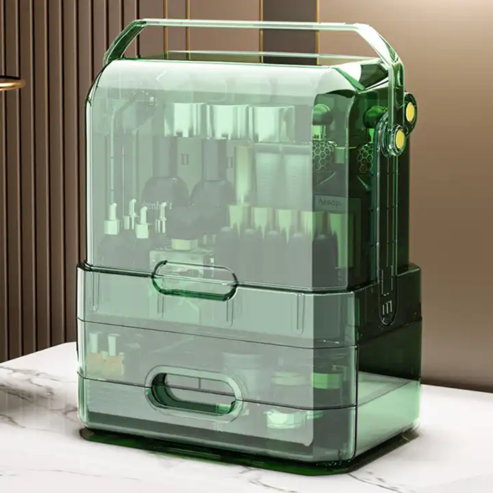 Organizator cosmetice luxury, cu mâner, Verde Transparent [3]