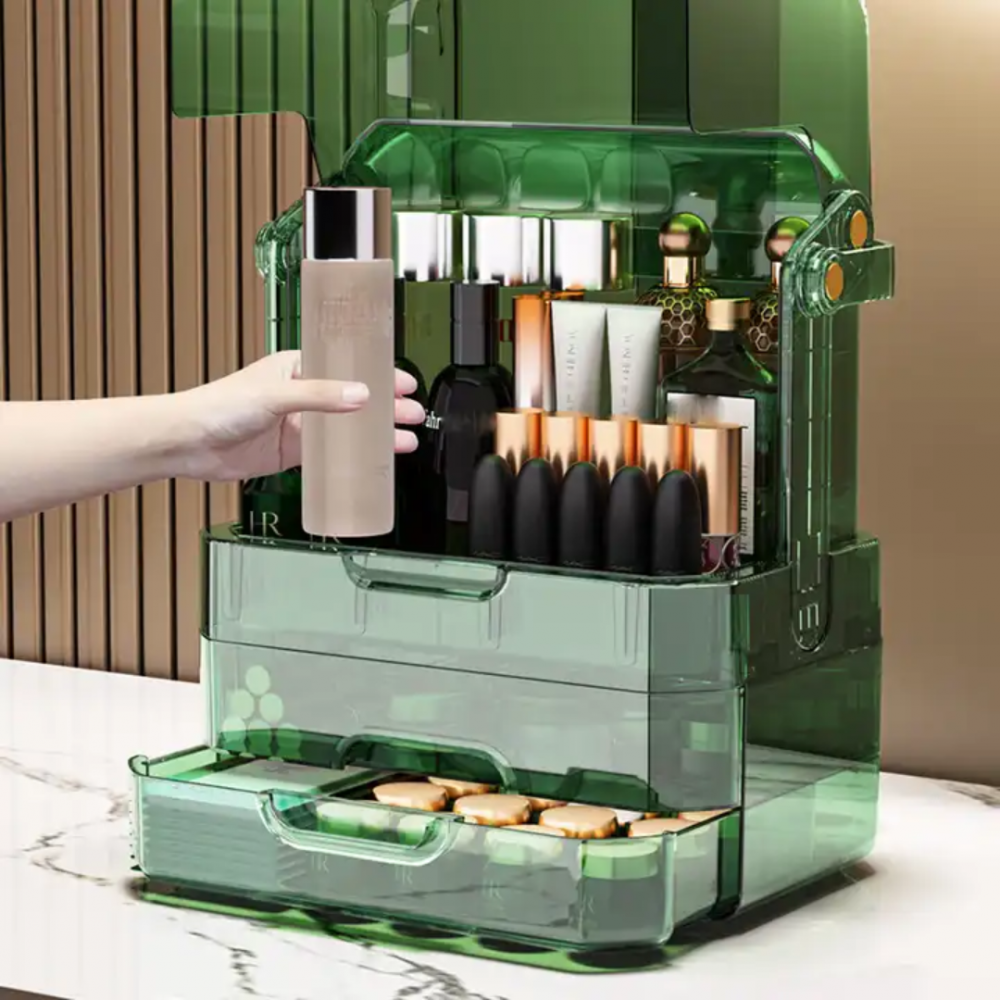 Organizator cosmetice luxury, cu mâner, Verde Transparent [4]