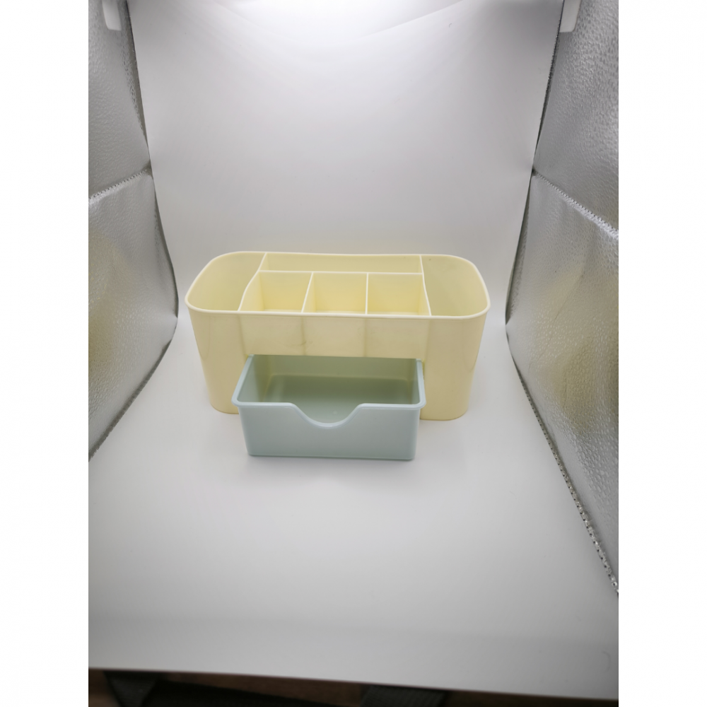 Organizator din plastic cu sertar pentru depozitare mici obiecte, Crem/Bleu [3]