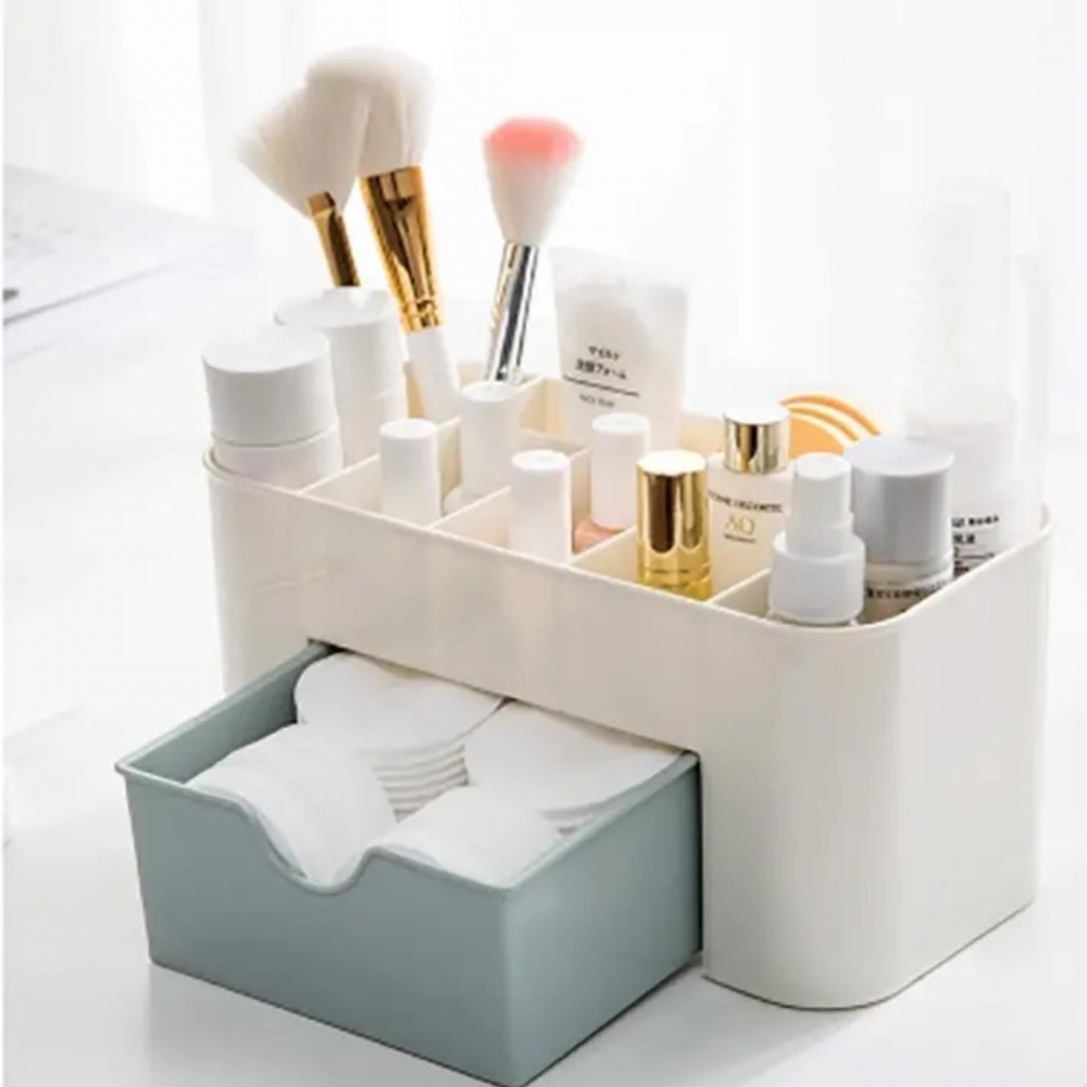 Organizator din plastic cu sertar pentru depozitare mici obiecte, Crem/Bleu [2]