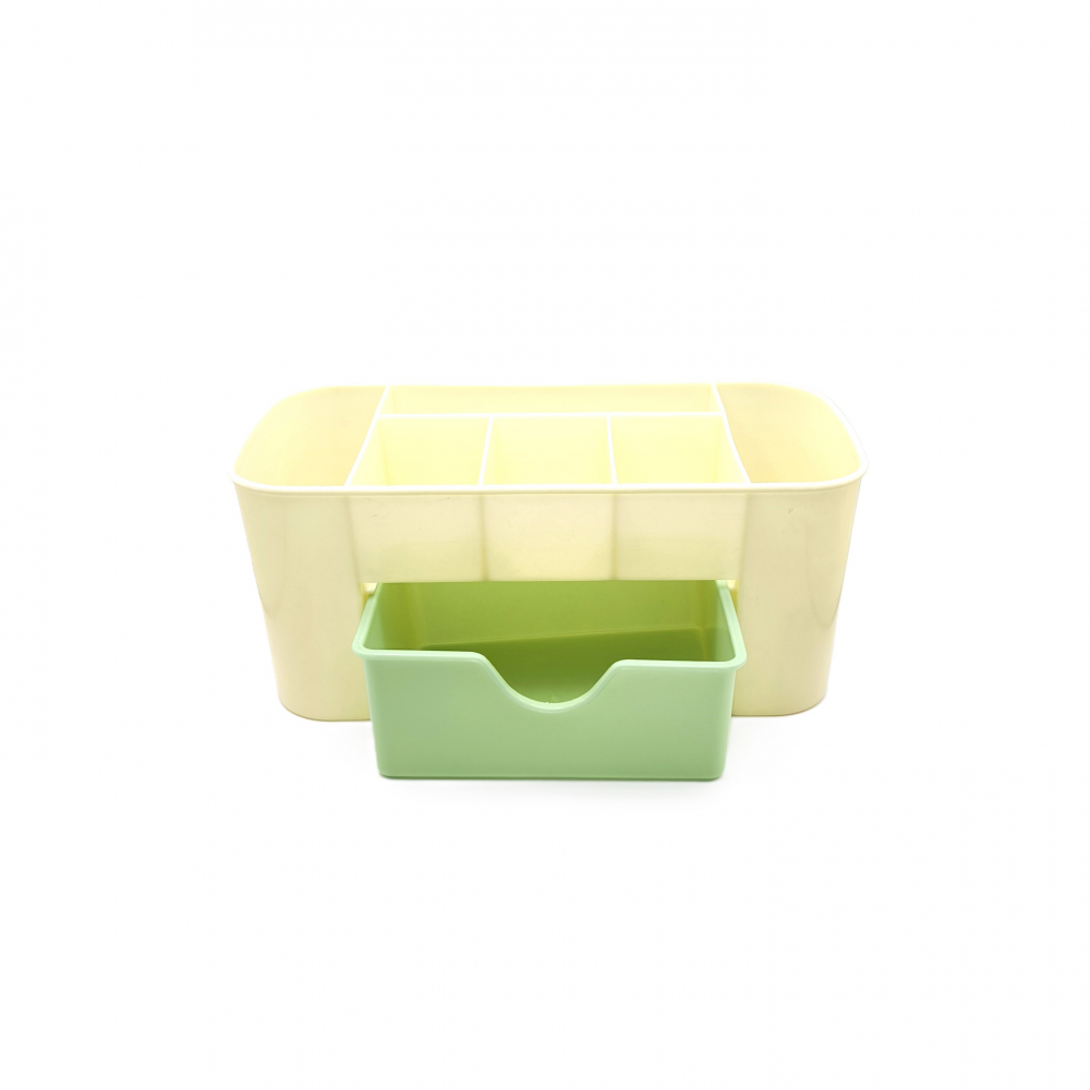 Organizator din plastic cu sertar pentru depozitare mici obiecte, Crem/Verde [2]