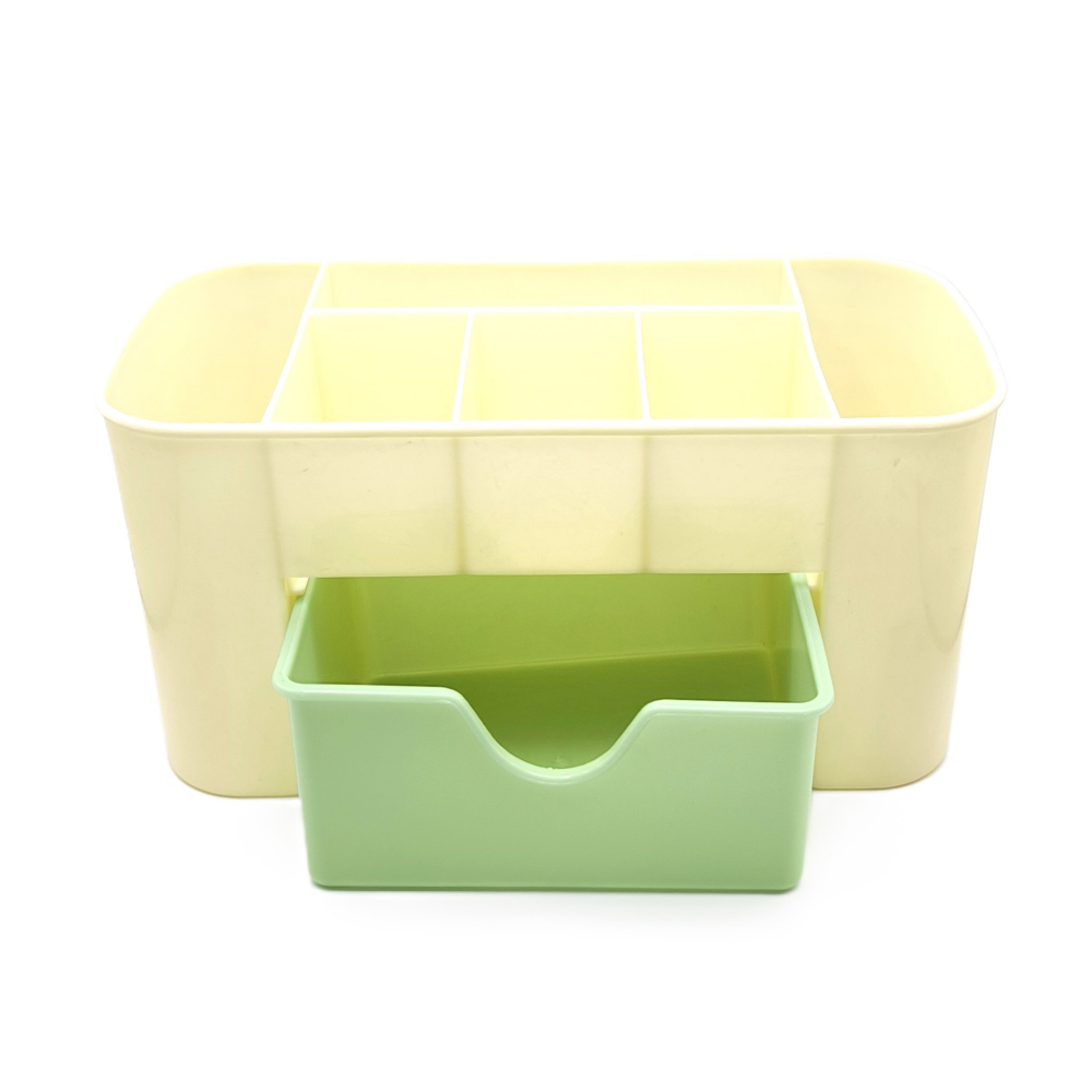 Organizator din plastic cu sertar pentru depozitare mici obiecte, Crem/Verde [1]