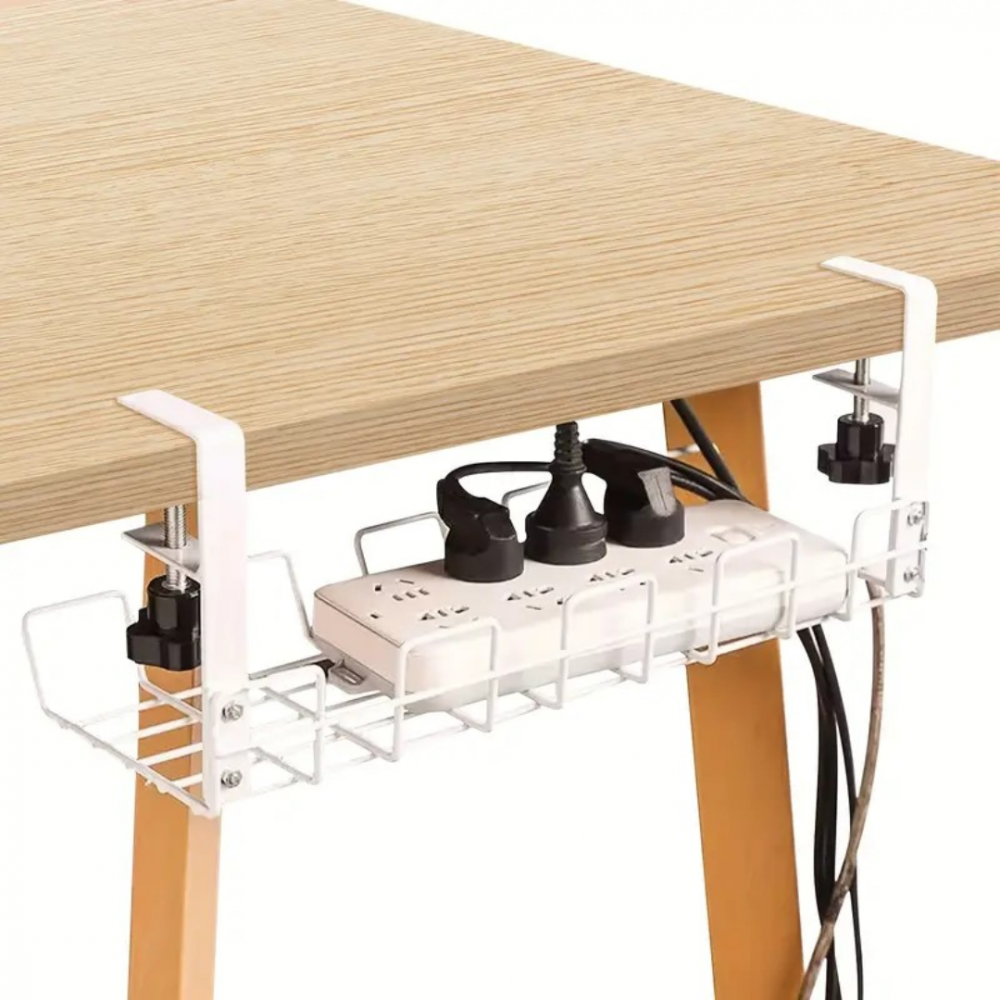 Organizator metalic pentru cabluri, multifuncțional pentru birou, Alb [3]