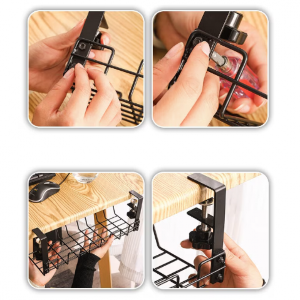 Organizator metalic pentru cabluri, multifuncțional pentru birou, Negru [3]