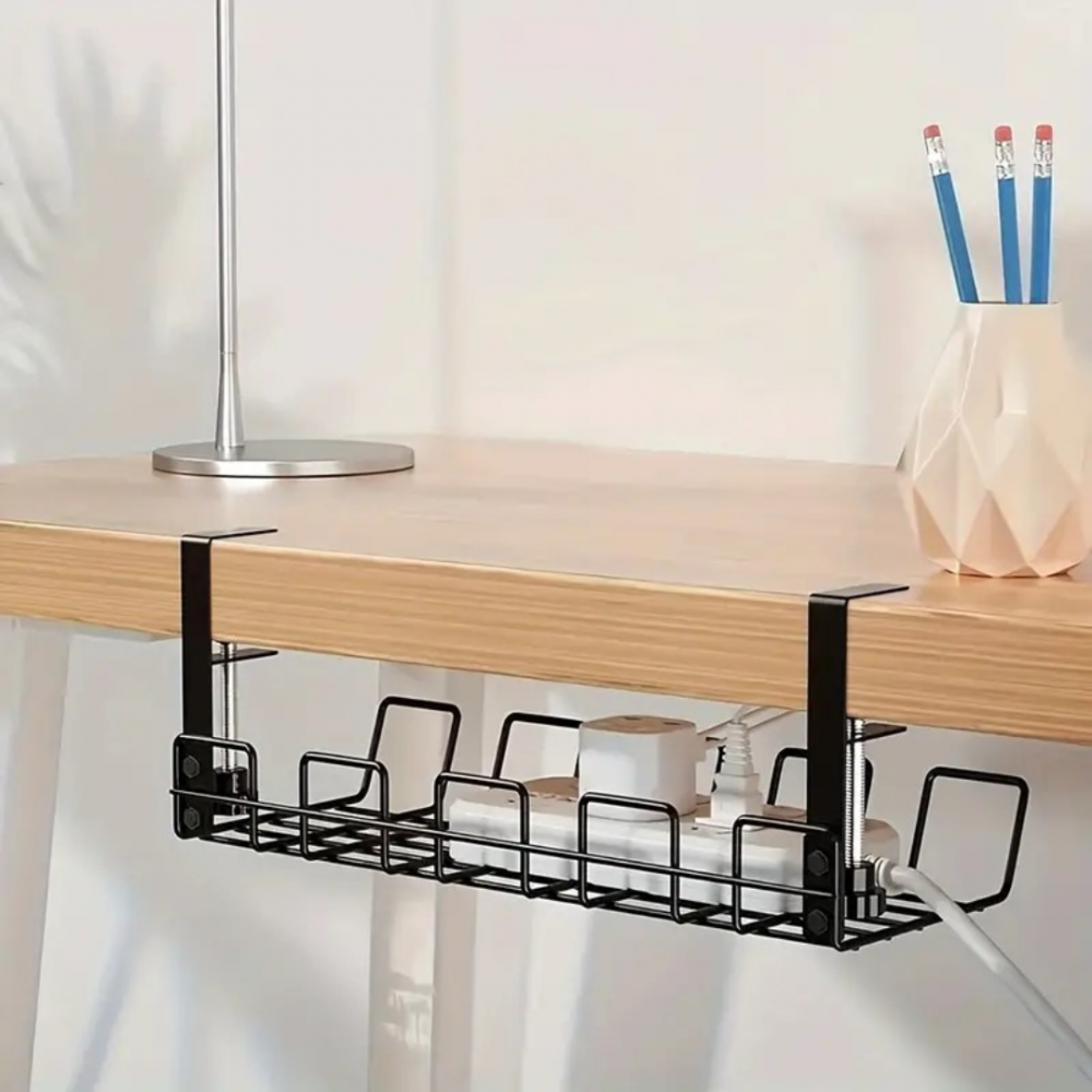 Organizator metalic pentru cabluri, multifuncțional pentru birou, Negru [4]