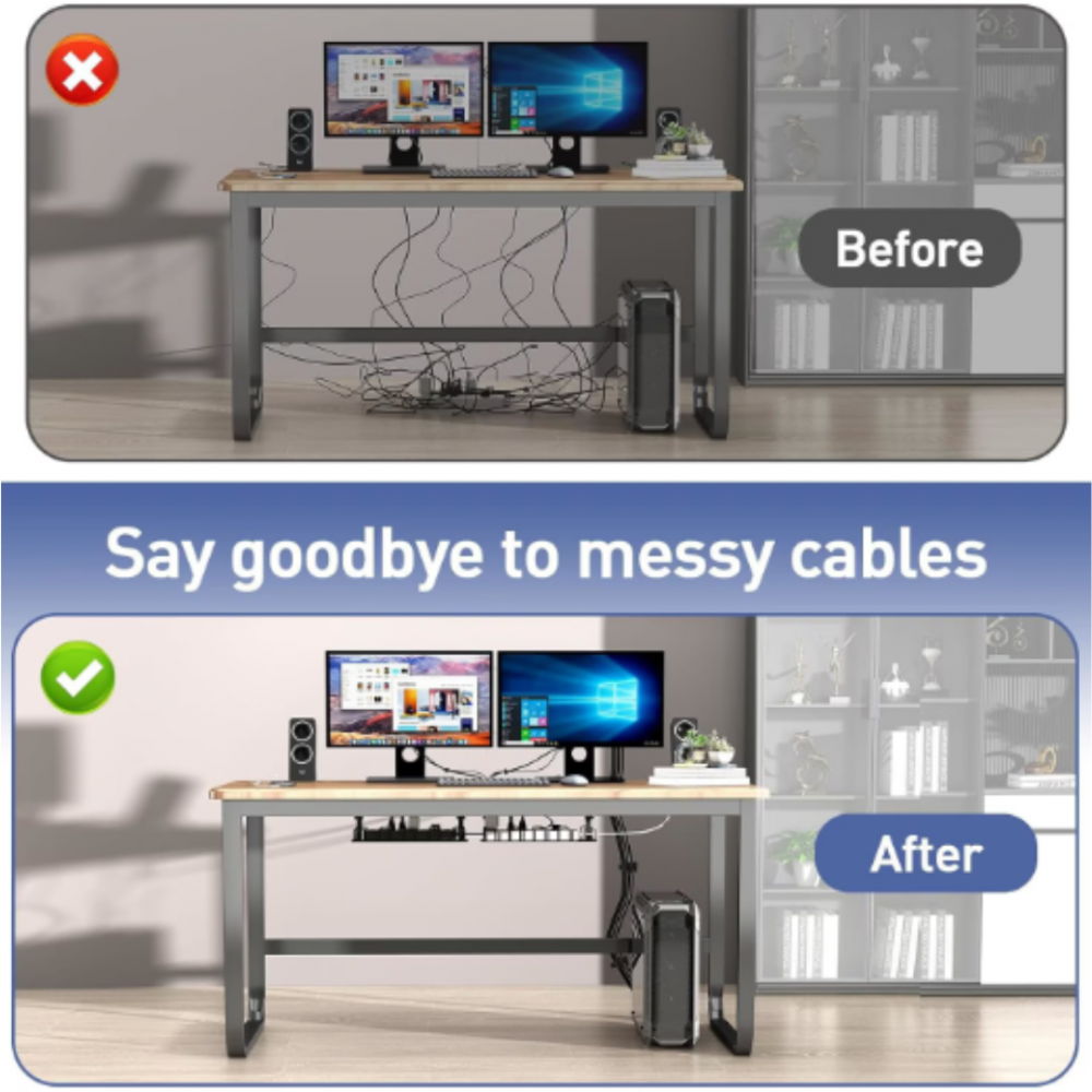 Organizator metalic pentru cabluri, multifuncțional pentru birou, Negru [6]