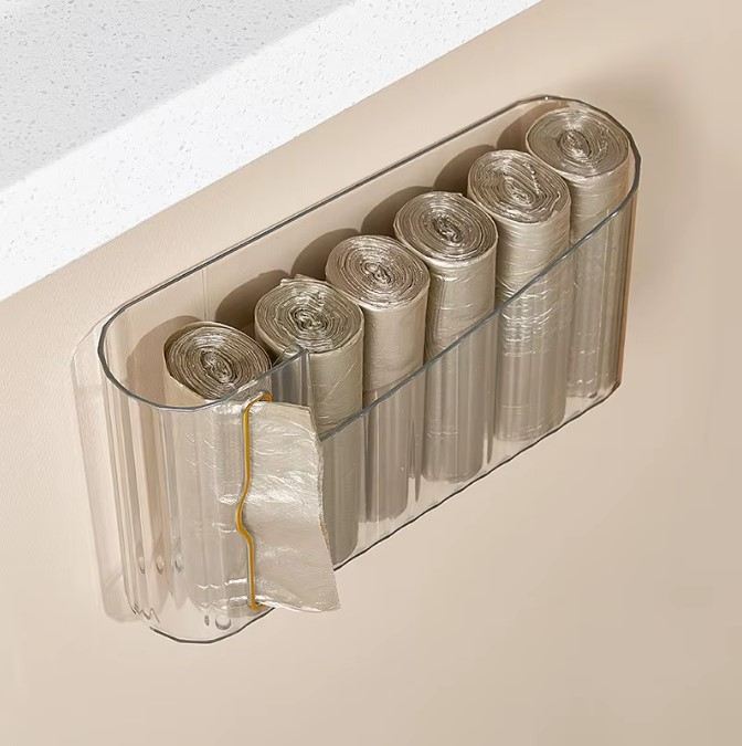 Organizator pentru saci gunoi, montare pe perete, fara gaurire, Transparent [3]