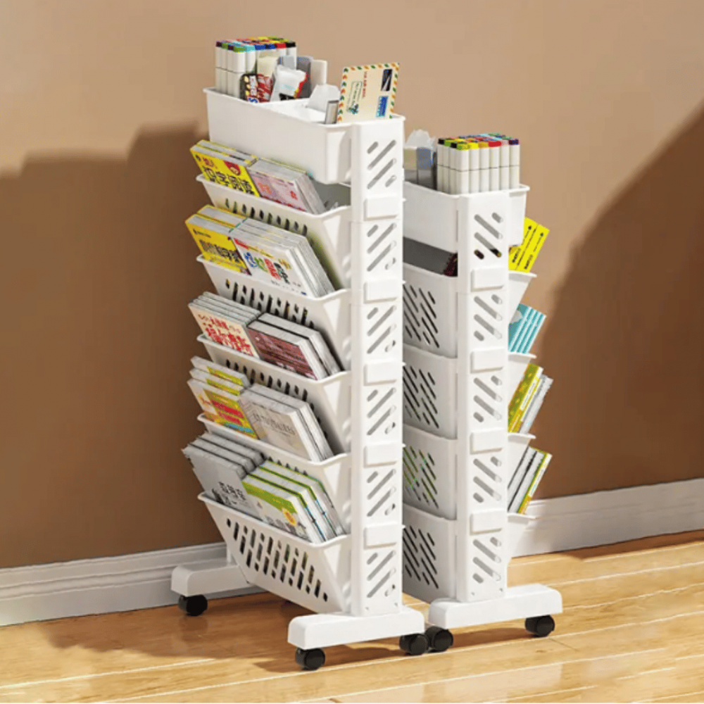Organizator portabil cu 5 rafturi pliabile și roți, alb [5]