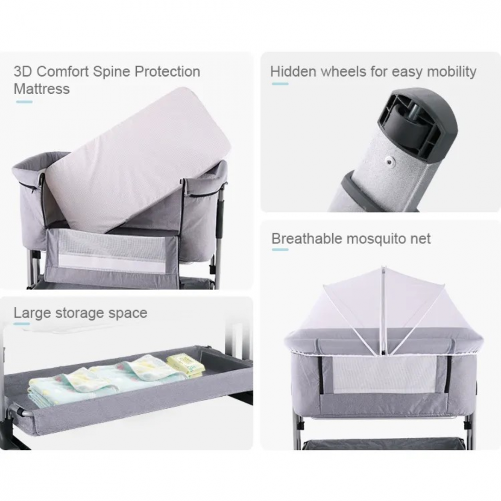 Pătuț bebeluș reglabil în 4 poziții, cu geantă de transport, gri deschis [4]